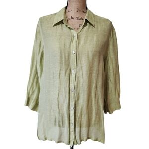 Chico's Silk & Linen Lime Green Button-down Blouse - 2 (12)